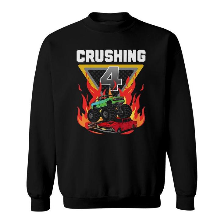 Kids Monster Truck Crushing I'm 4 Your Monster Truck 4Th Birthday Sweatshirt