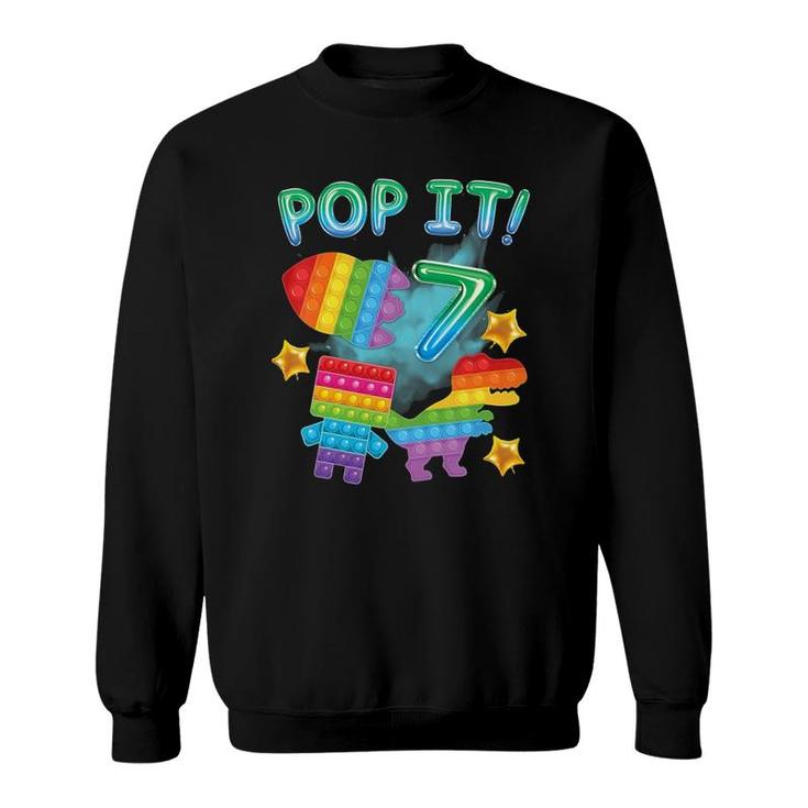 Kids Pop It 7Th Birthday Boys 7 Years Oldrex Dino Space Fidget Sweatshirt