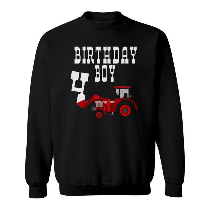 Kids Red Farm Tractor Birthday Boy 4 Years Old Party Four Sweatshirt