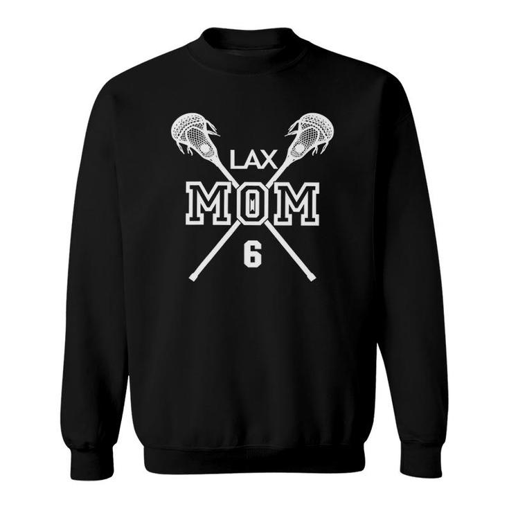 Lacrosse Mom 6 White Lax Player Number 6 Mother's Day Sweatshirt