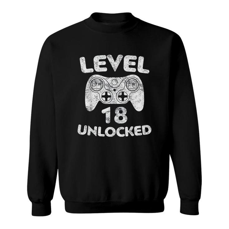 Level 18 Unlocked 18th Video Gamer Birthday Gift White Sweatshirt