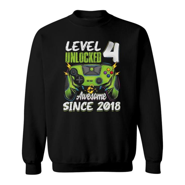 Level 4 Unlocked Awesome 2018 4Th Birthday Boy Video Games Sweatshirt