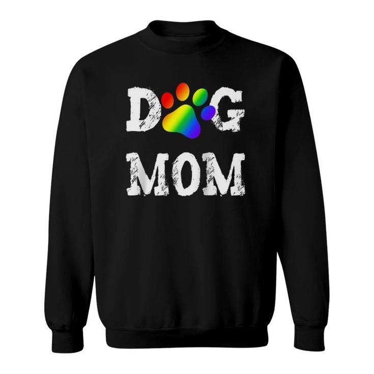 Lgbt Dog Mom Lesbian Gay Pride Rainbow Paw Print Mother Raglan Baseball Tee Sweatshirt