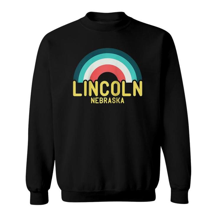 Lincoln Nebraska Vintage Retro Rainbow Raglan Baseball Tee Sweatshirt