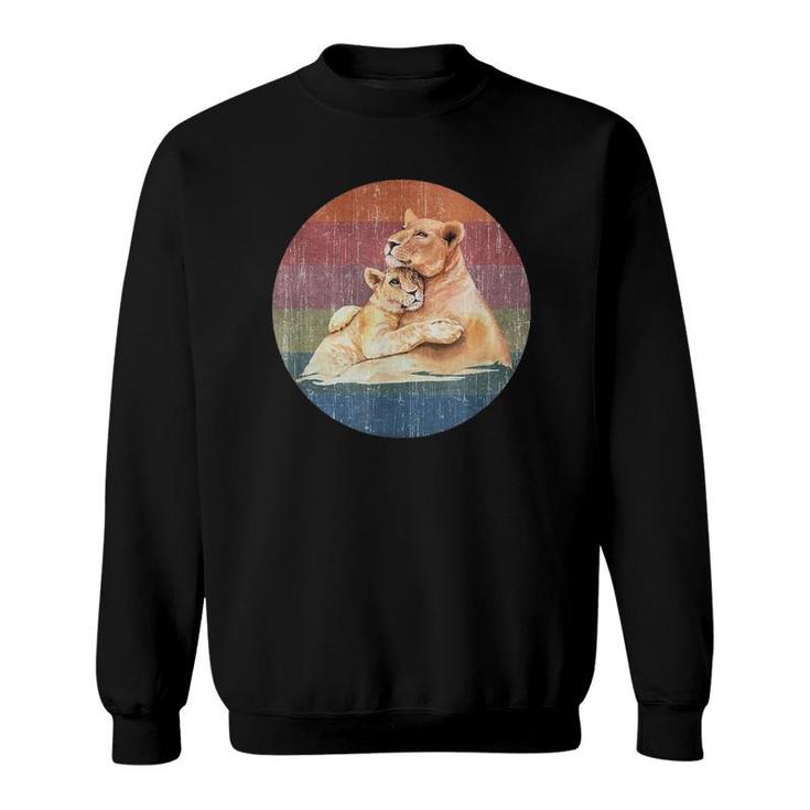 Lioness Lion Mom Baby Cub Watercolor On Distressed Sunset Sweatshirt