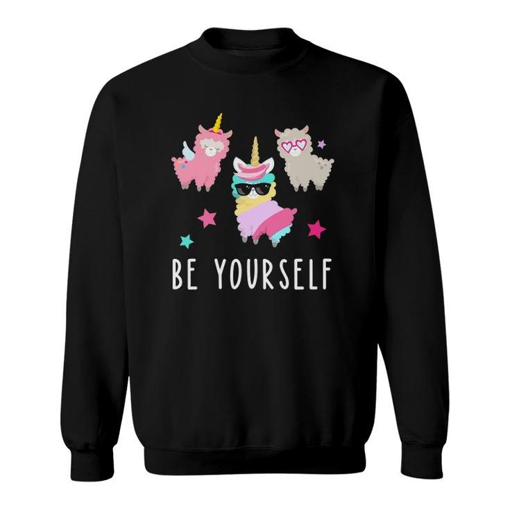 Llamacorn  Girls T Llama Unicorn Be Yourself Tee Sweatshirt