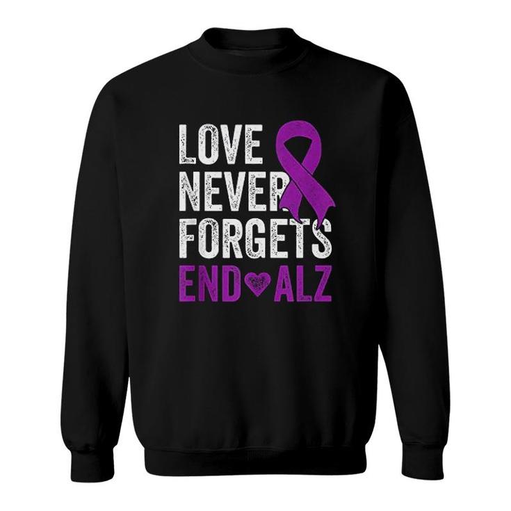 Love Never Forgets  Purple Ribbon Awareness End Alzheimers Sweatshirt