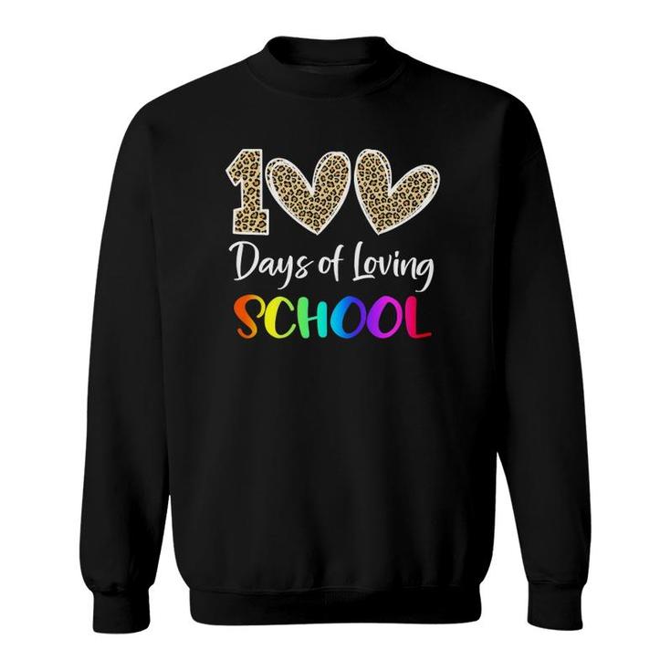 Loving 100 Days Of School Leopard Rainbow Teacher Boys Girls Sweatshirt