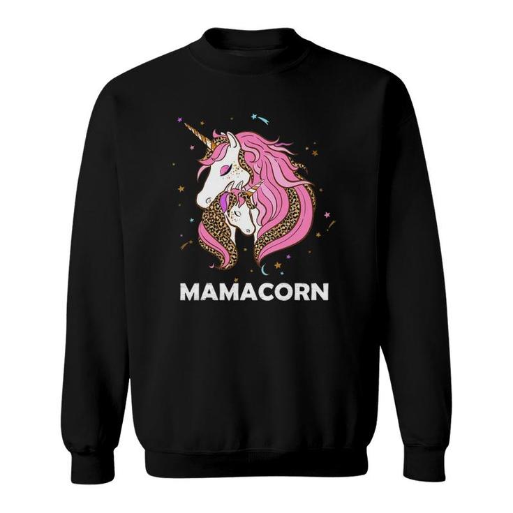Mamacorn - Unicorn Mom And Baby Leopard Plaid Mother's Day Sweatshirt