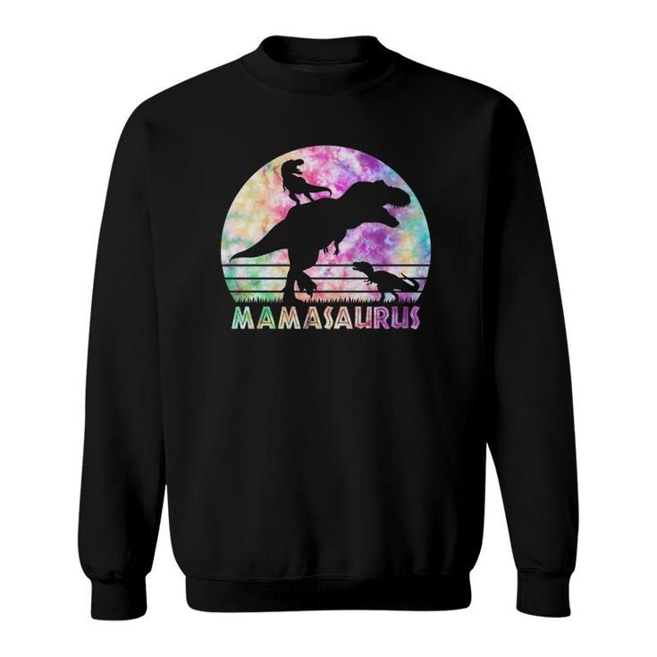 Mamasaurus Tie Dye Sunset Funny Dinosaur Mother Of 2 Kids Sweatshirt