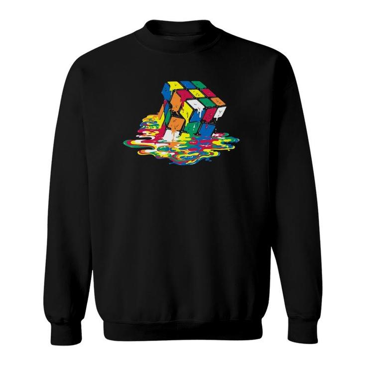 Melted Square Puzzle Cube Game From The 1980S Retro Design Sweatshirt