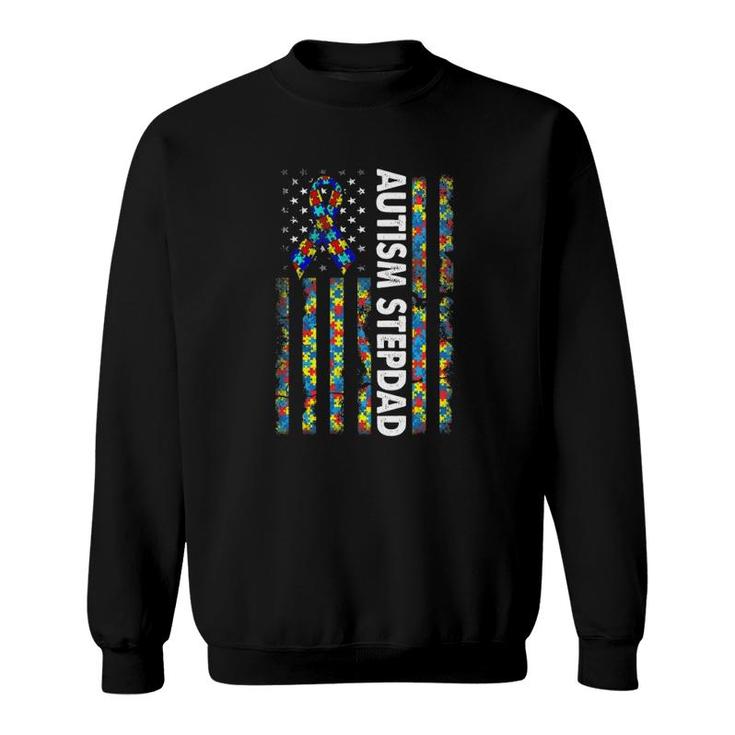 Men Autism Stepdad  American Flag Father's Day Gift Sweatshirt
