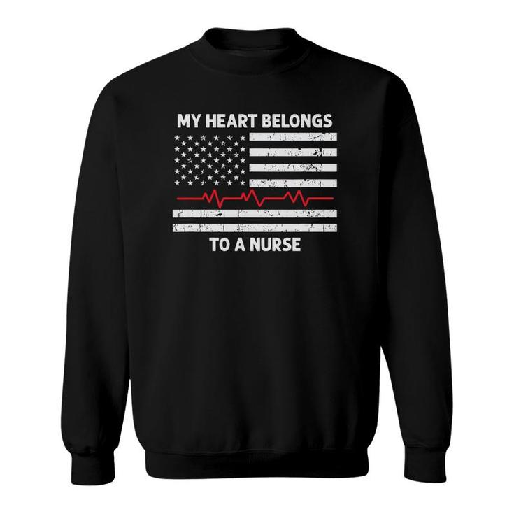 Mens Flag Heartbeat My Heart Belongs To A Nurse Husband Boyfriend Sweatshirt