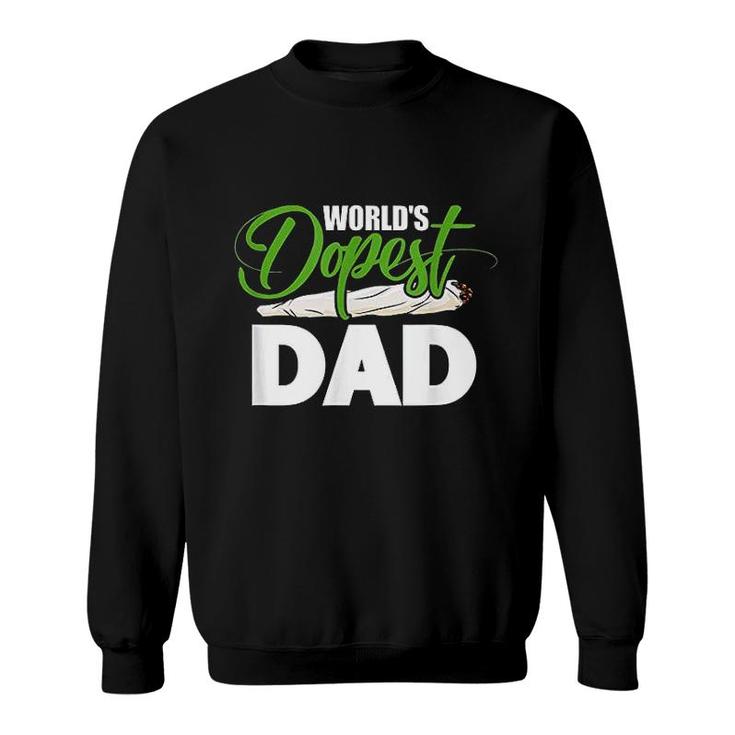 Mens Green White Worlds Dopest Dad Cannabis Marijuana Weed Funny Fathers Day  Sweatshirt