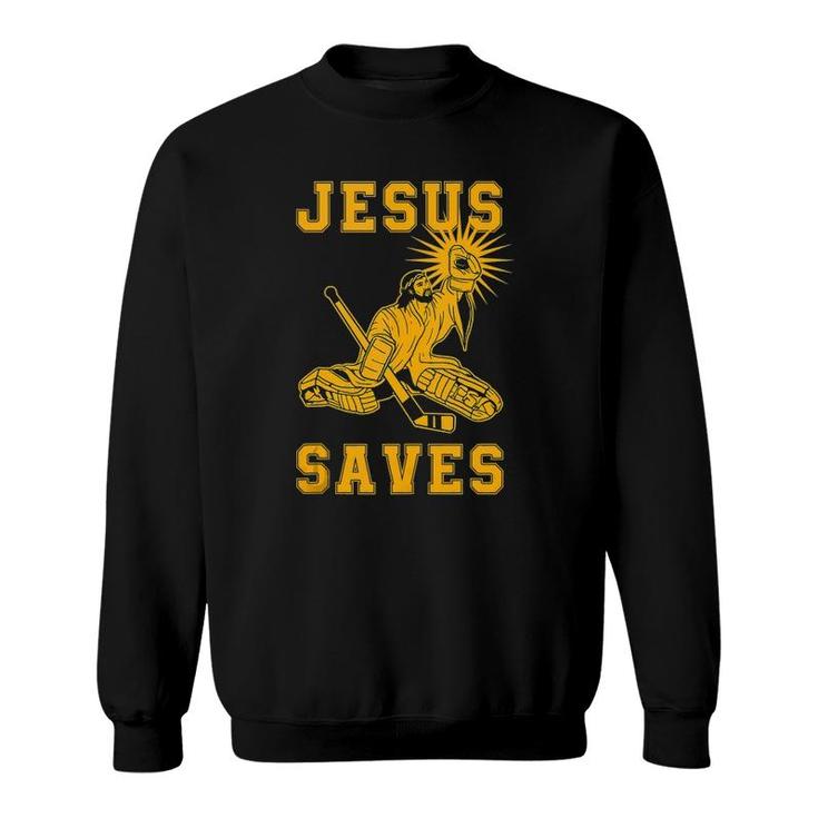 Mens Jesus Saves Ice Hockey Goalie Sport Religious Christian  Sweatshirt