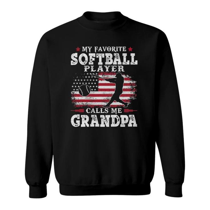 Mens Softball Player Calls Me Grandpa Usa Flag Sweatshirt