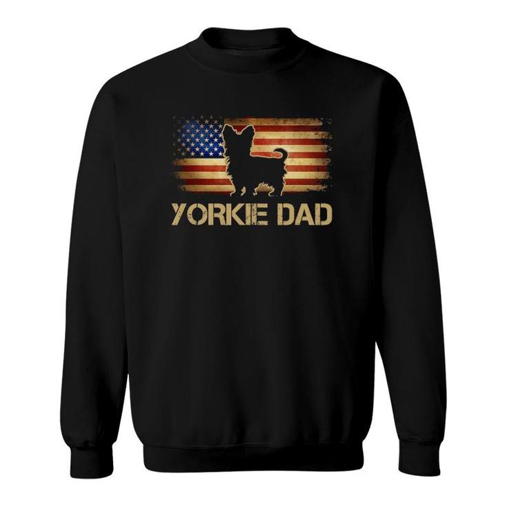 Mens Yorkie Dad Vintage American Flag Patriotic Yorkshire Terrier Sweatshirt