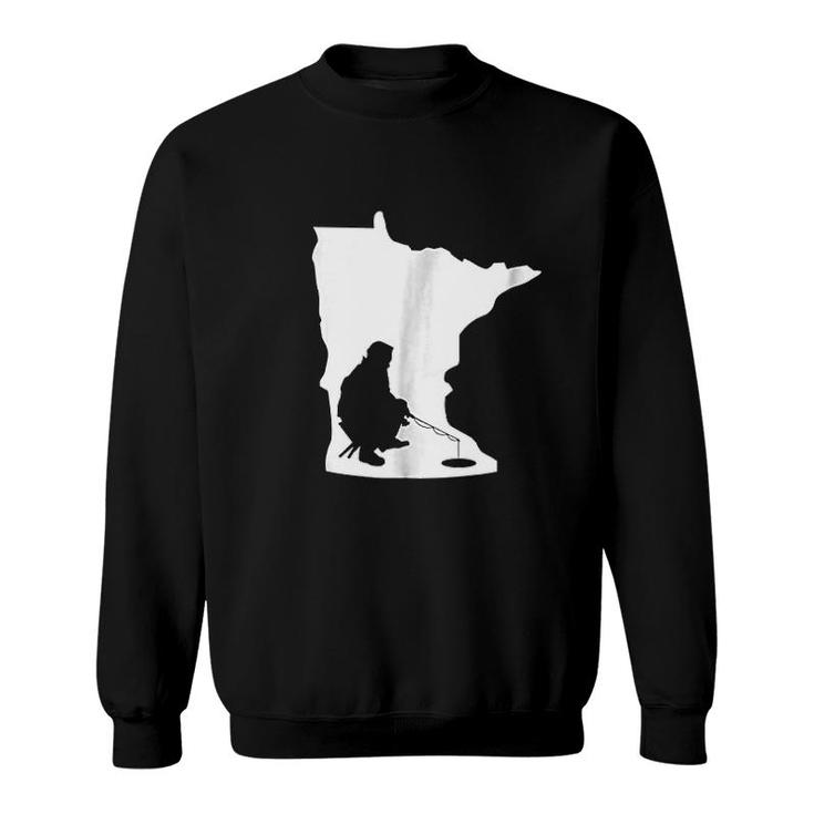 Minnesota Mn State Map Ice Fishing Sweatshirt