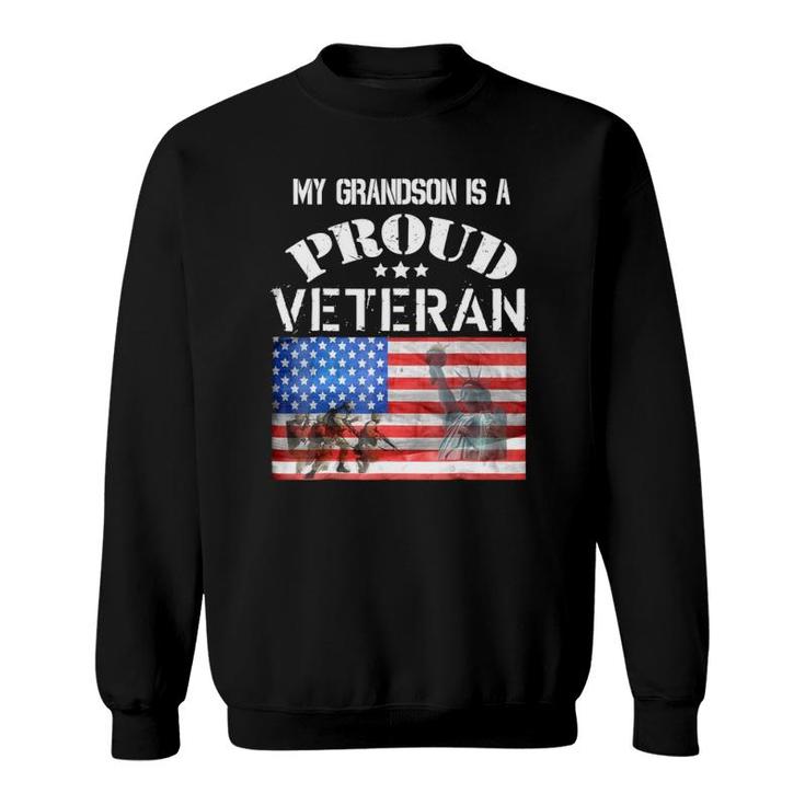 My Grandson Is A Proud Veteran American Flag Soldiers Tee Sweatshirt