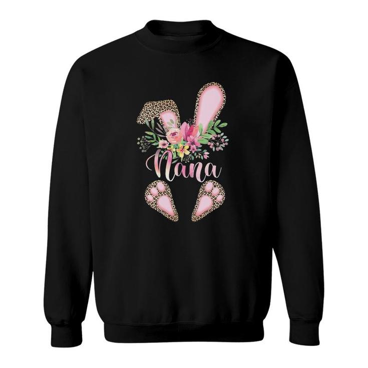 Nana Bunny - Floral Leopard Nana Happy Easter Mother's Day Sweatshirt