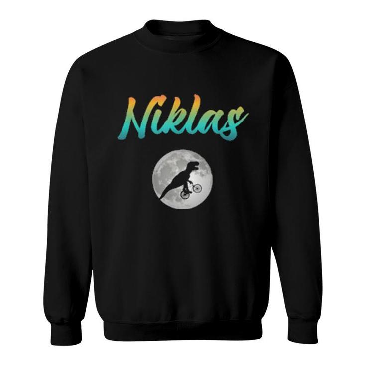 Niklas Cool Boys Name With Colorful Cute Dinos For Sweatshirt