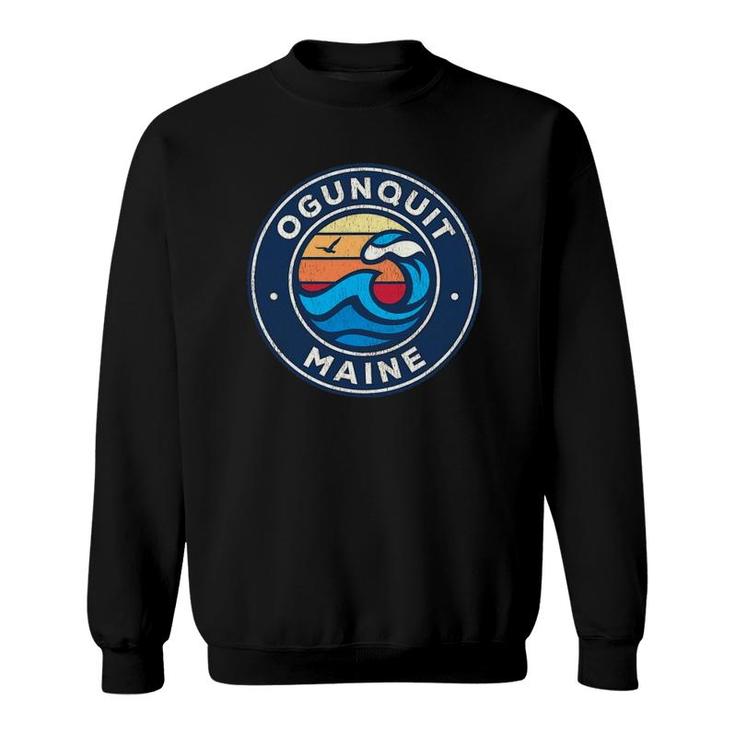 Ogunquit Maine Me Vintage Nautical Waves Design Sweatshirt