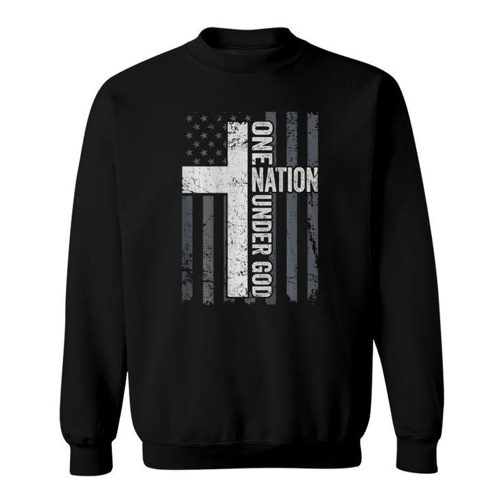 One Nation Under God Christian Worship Cross Flag On Back Sweatshirt