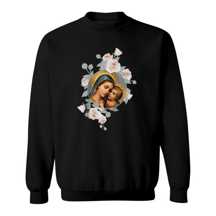 Our Lady Of Good Remedy Blessed Mother Mary Art Catholic Raglan Baseball Tee Sweatshirt