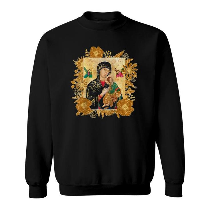 Our Lady Of Perpetual Help Blessed Mother Mary Catholic Icon Raglan Baseball Sweatshirt