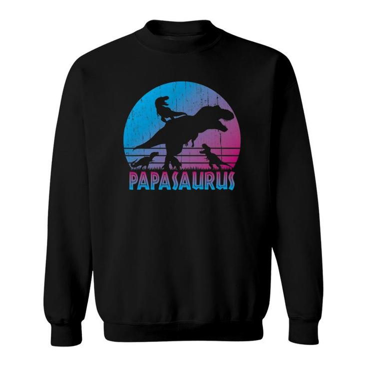 Papasaurus 3 Kids Vintage Retro Sunset Funny Gift For Dad Sweatshirt