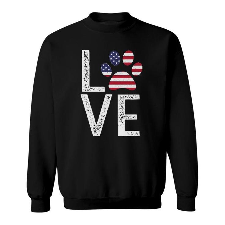 Patriotic Love Paw Print American Flag Dog Owner Sweatshirt