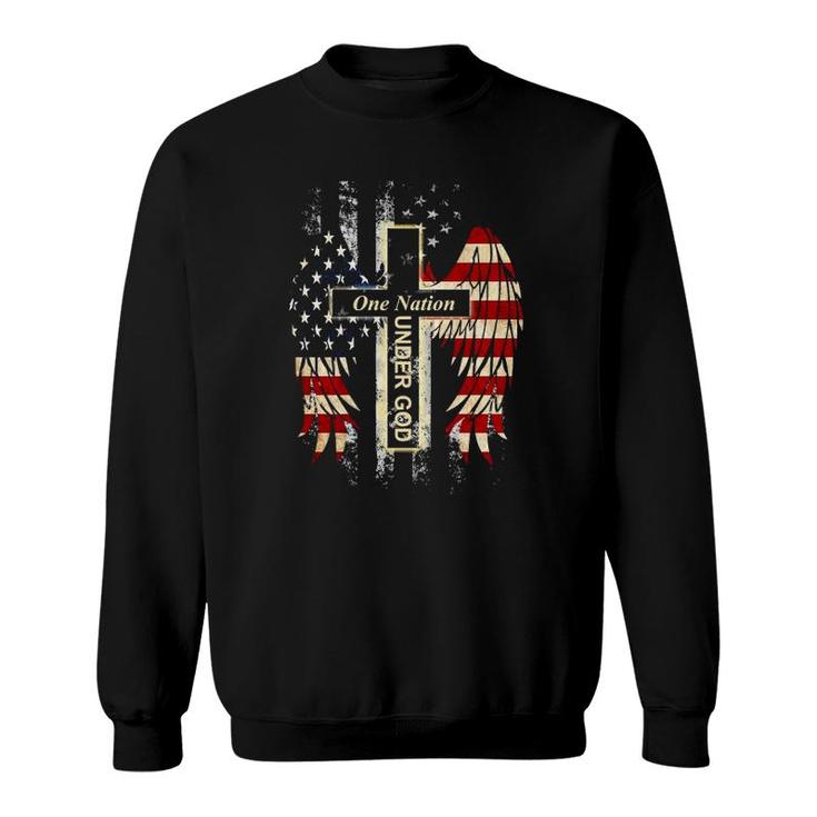 Patriotic One Nation Under God American Flag Faith Cross Sweatshirt