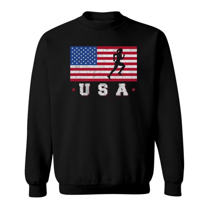 Patriotic Sports Gift American Usa Flag Track And Field Sweatshirt