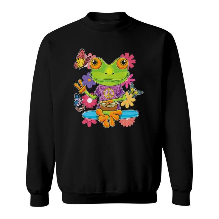 Peace Hand Sign Hippie Retro Trippy Colorful Frog 60S 70S  Sweatshirt