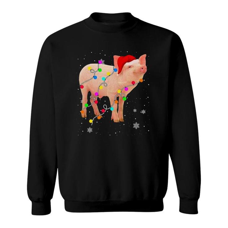 Pig Christmas Lights Funny Xmas Santa Hat Animals Lover Sweatshirt