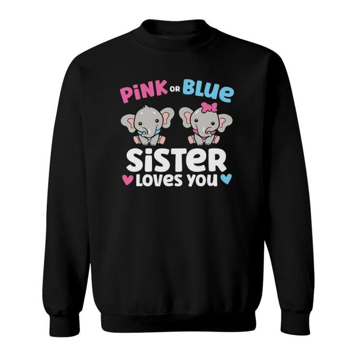 Pink Or Blue Sister Loves You Funny Gender Reveal Sweatshirt