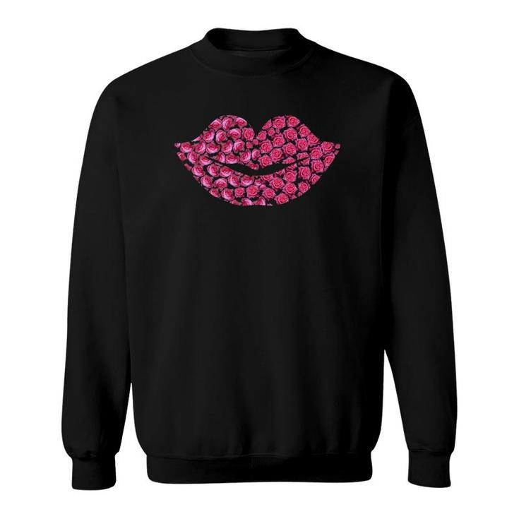 Pink Rose Flowers Lips Roses Lovers Floral Valentine's Day Sweatshirt
