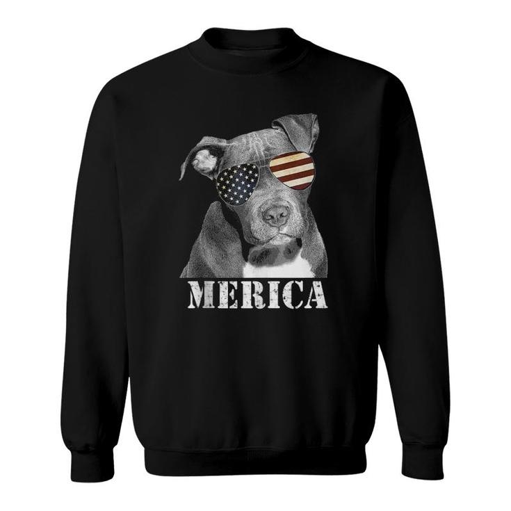 Pitbull Funny Merica Patriotic Dog 4Th July Usa Flag Shades  Sweatshirt