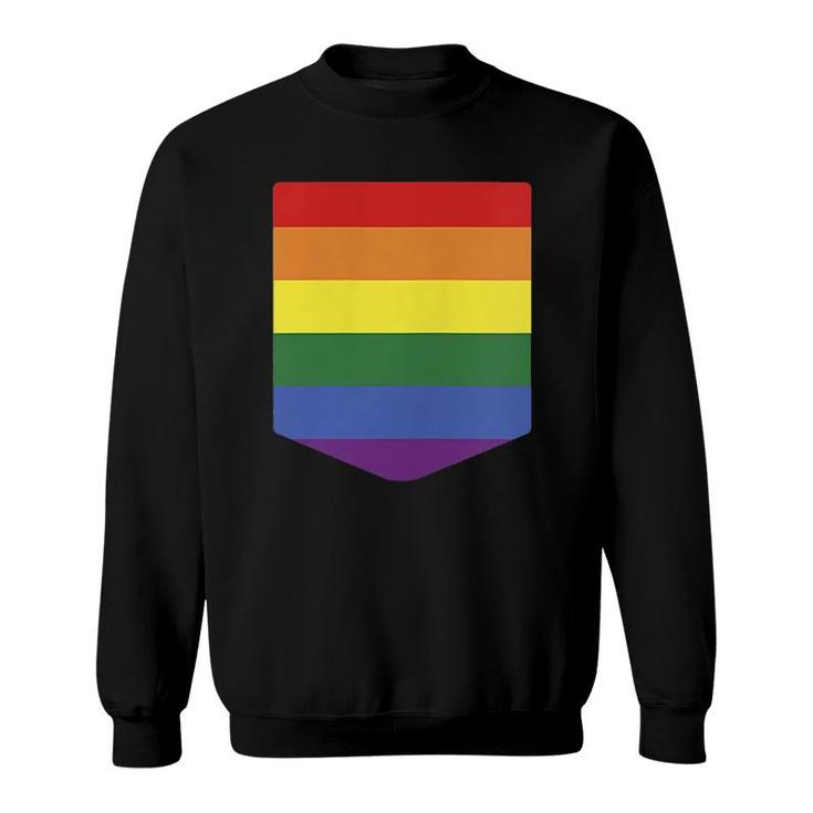 Pocket Rainbow Flag Print Retro Gay Lgbt Pride Month Support  Sweatshirt