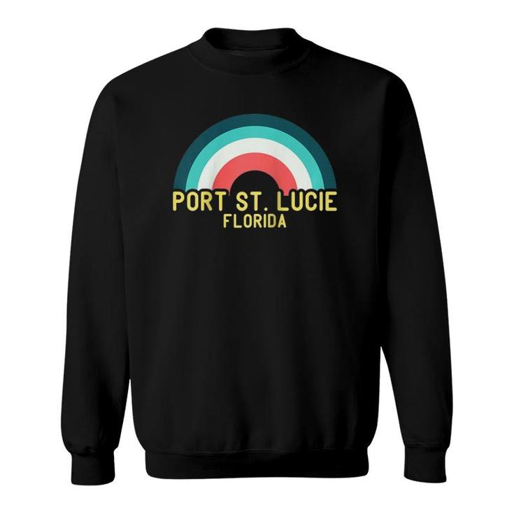 Port St Lucie Florida Vintage Retro Rainbow Raglan Baseball Tee Sweatshirt