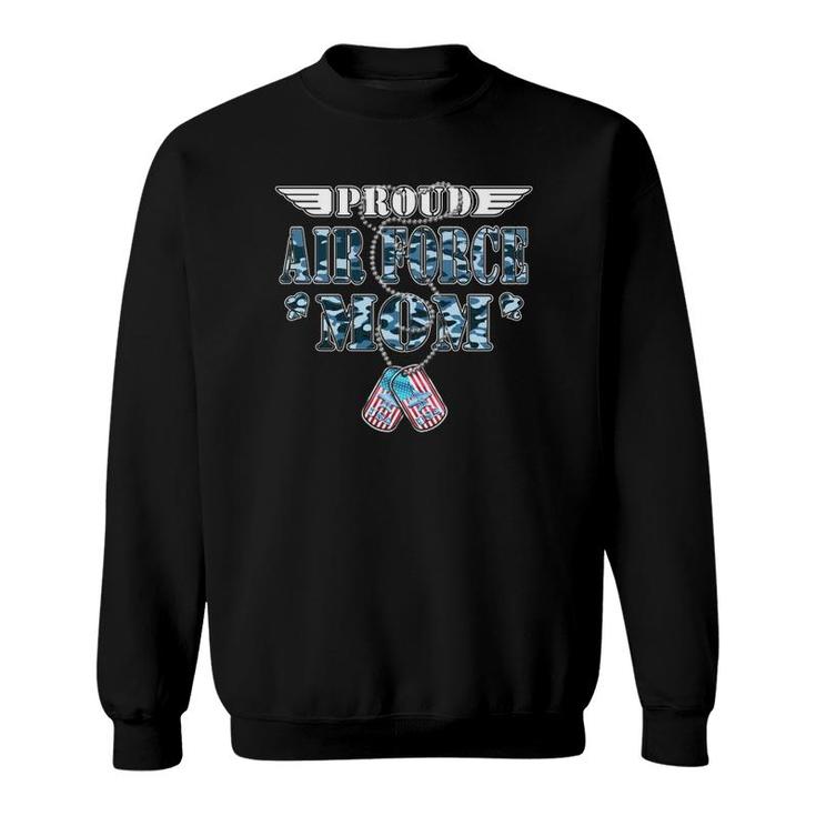 Proud Air Force Mom - Us Flag Dog Tags Wings Military Mother Sweatshirt