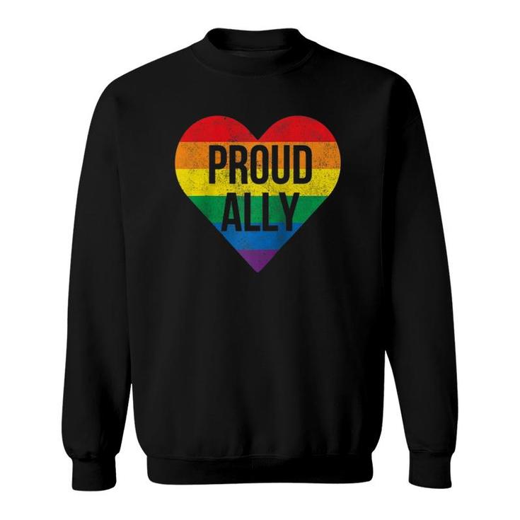 Proud Ally Gay Pride Month Lgbtq Flag Cute Heart Vintage Raglan Baseball Tee Sweatshirt