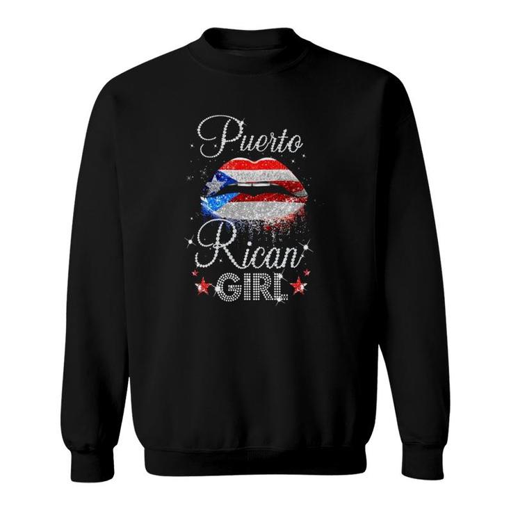 Puerto Rican Flag Lip Girl Puerto Rico Sparkle Stars Sweatshirt