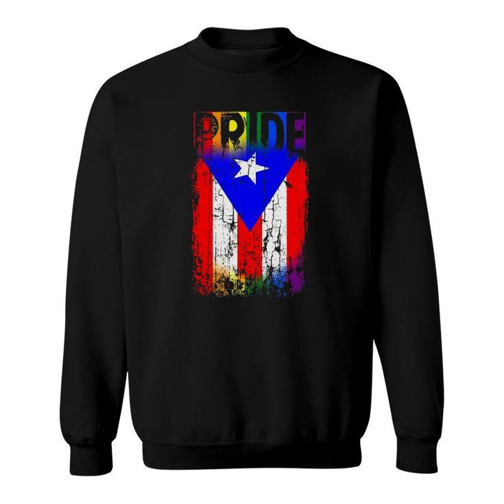 Puerto Rico Rican Gay Pride Flag Lgbtq Boricua Distressed Sweatshirt