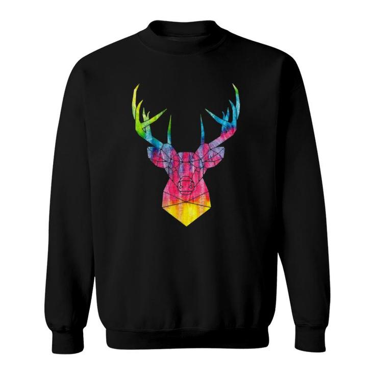 Rainbow Hippie Art Buck Wildlife Deer Hippy Trippy Tie Dye Sweatshirt