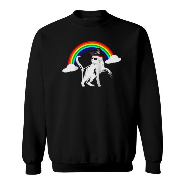Rainbow Pirate Cat-Purrate Pirate Cat-Lgbt Pride Raglan Baseball Tee Sweatshirt