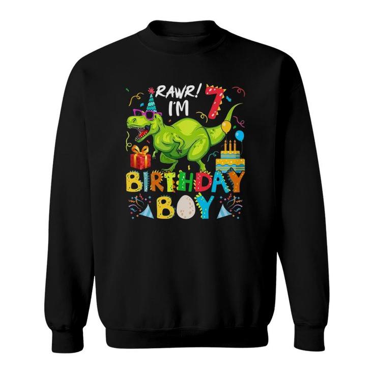Rawr I'm 7Th Birthday Boy Dinosaurrex 7 Years Old Sweatshirt