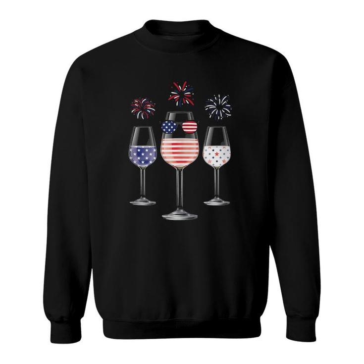 Red White Blue Wine Glasses American Flag Happy 4Th Of July  Sweatshirt