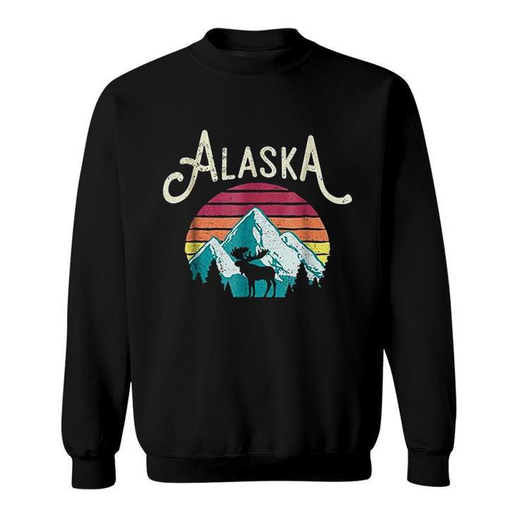Retro Alaska Ak Juneau Mountains Wildlife Moose Sweatshirt