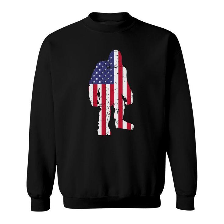 Retro American Flag Sasquatch Silhouette 4Th Of July Bigfoot Sweatshirt